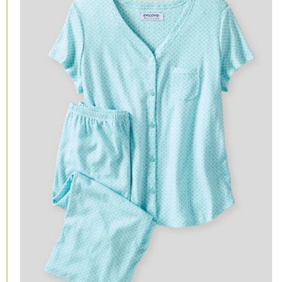 Sold ^ NWT Karen Neuburger Capri SS V neck Pajamas XL Sage/Aqua - Picture 2 of 4